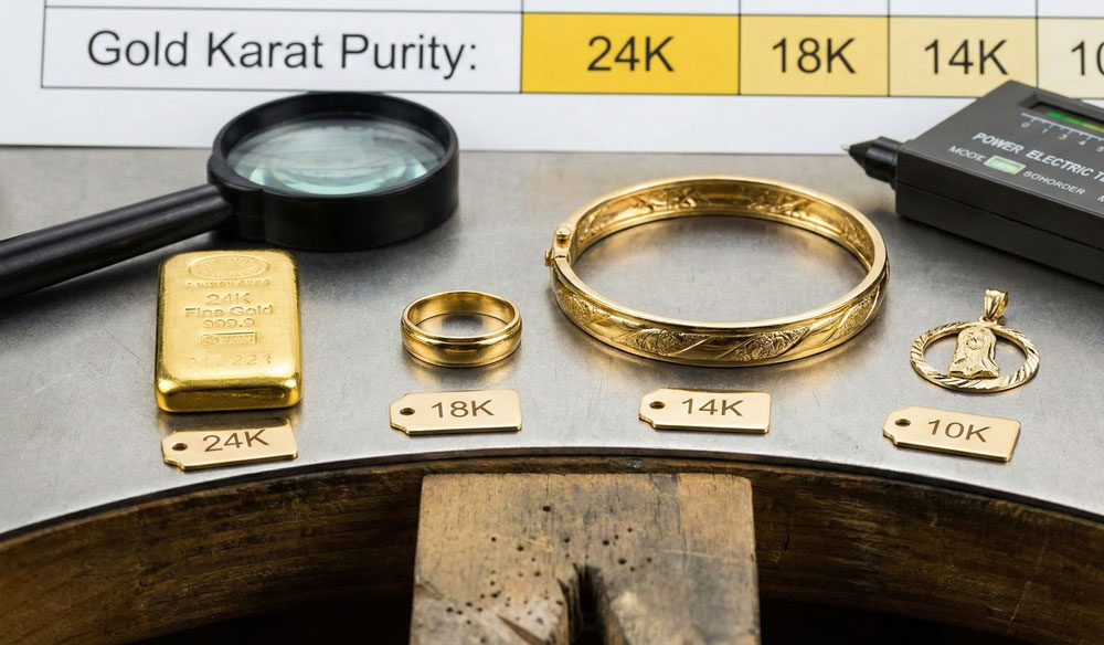 Comparaison des carats d'or (24K, 18K, 14K) pour comprendre pourquoi acheter de l'or à Bordeaux.