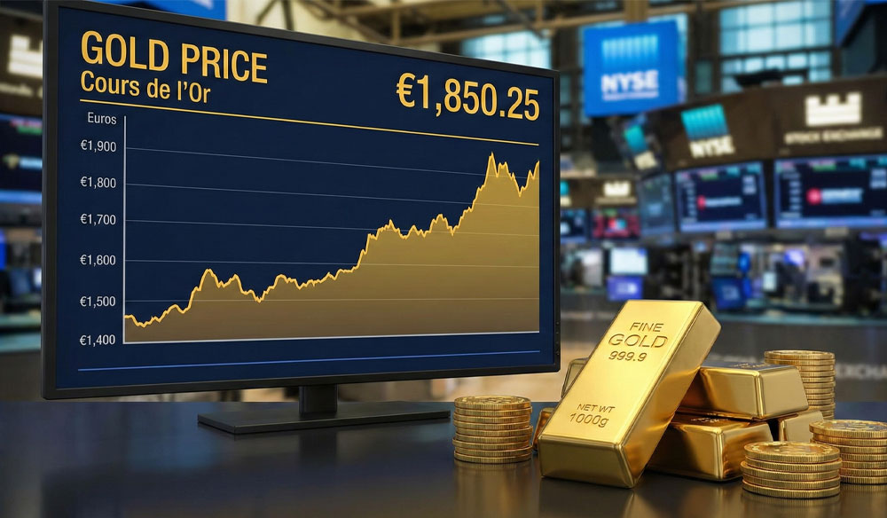 Graphique du cours de l'or en temps réel expliquant pourquoi acheter de l'or à Bordeaux.