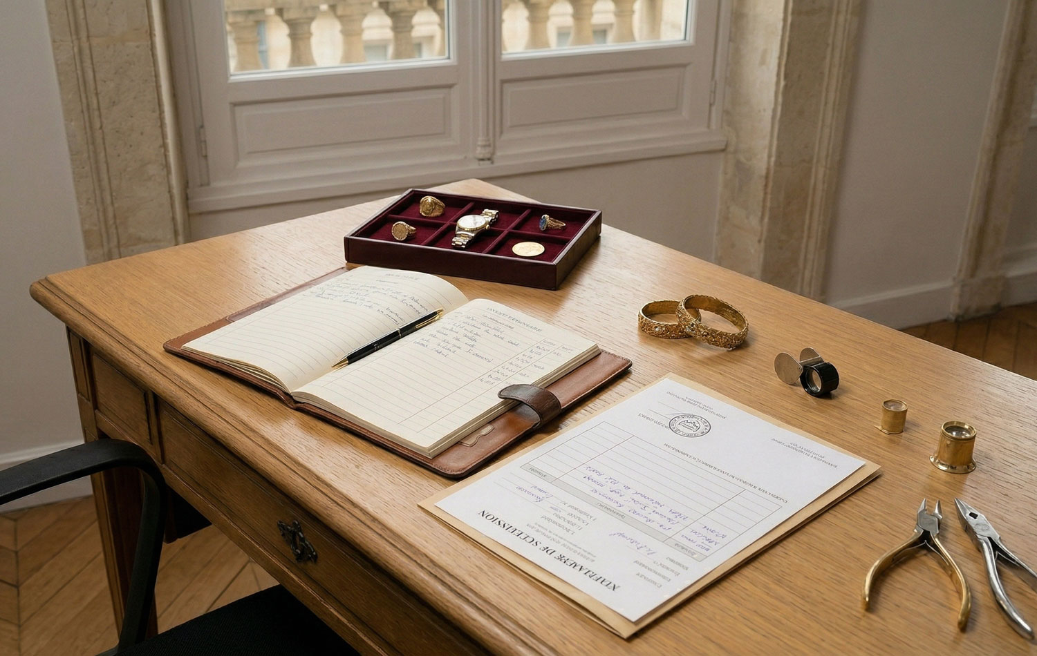 Estimation-succession-Bordeaux Bureau d'expertise pour estimation de succession à Bordeaux avec carnet d'inventaire et bijoux anciens.